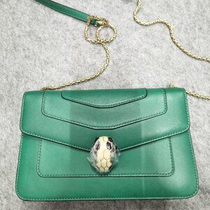Bvlgari Calfskin Serpenti Forever Shoulder Bag Green